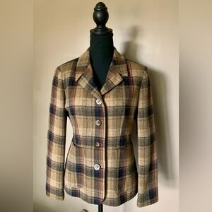 HERMAN GEIST vintage plaid wool acrylic blazer brown fall preppy jacket sz 8 R